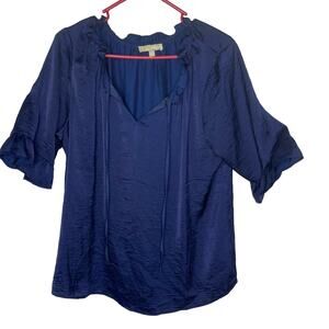Appraisal shirt blouse top women's extra large XL blue navy semi sheer